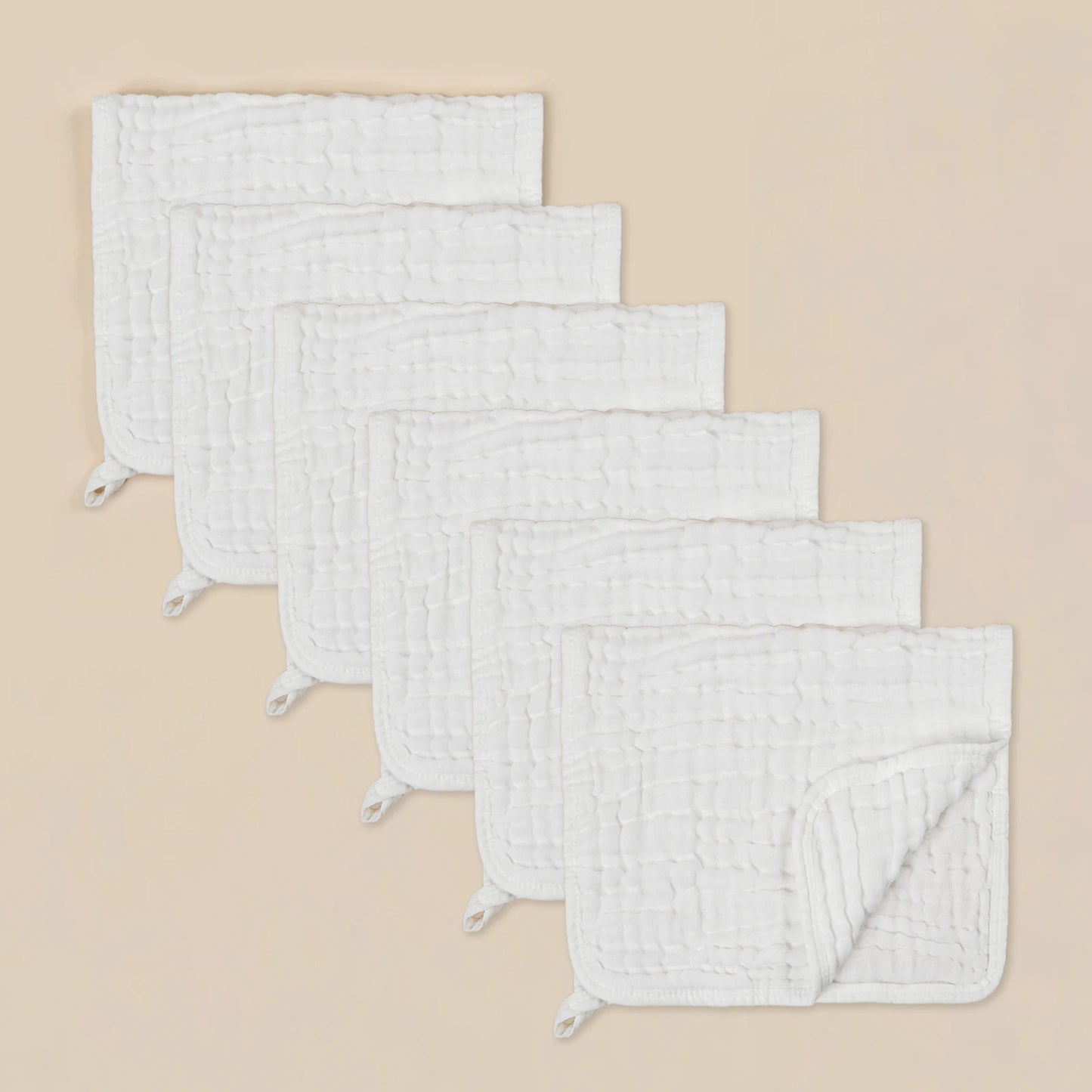 6pcs Crape Cloth Soaked Gauze Burping Towel Soft Comfortable Baby Face Washrag Pure Cotton Hanging Rope Baby Absorbent Washcloth