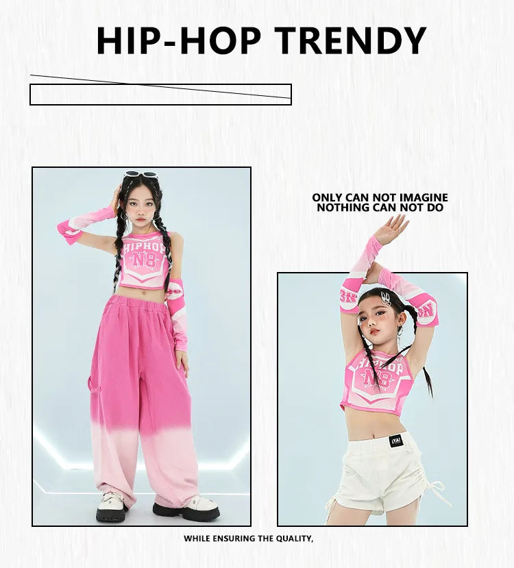 Chidren hip hop clothing girls dance suits jazz dance costumes hip hop girl set plus size girl hip hop pants