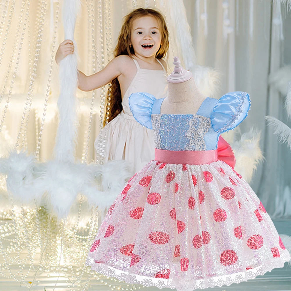 Kids Cosplay Costume with Headband Flying Sleeve Sequins Dress Little Shepherdess Princess Dress for Halloween Carnival Party