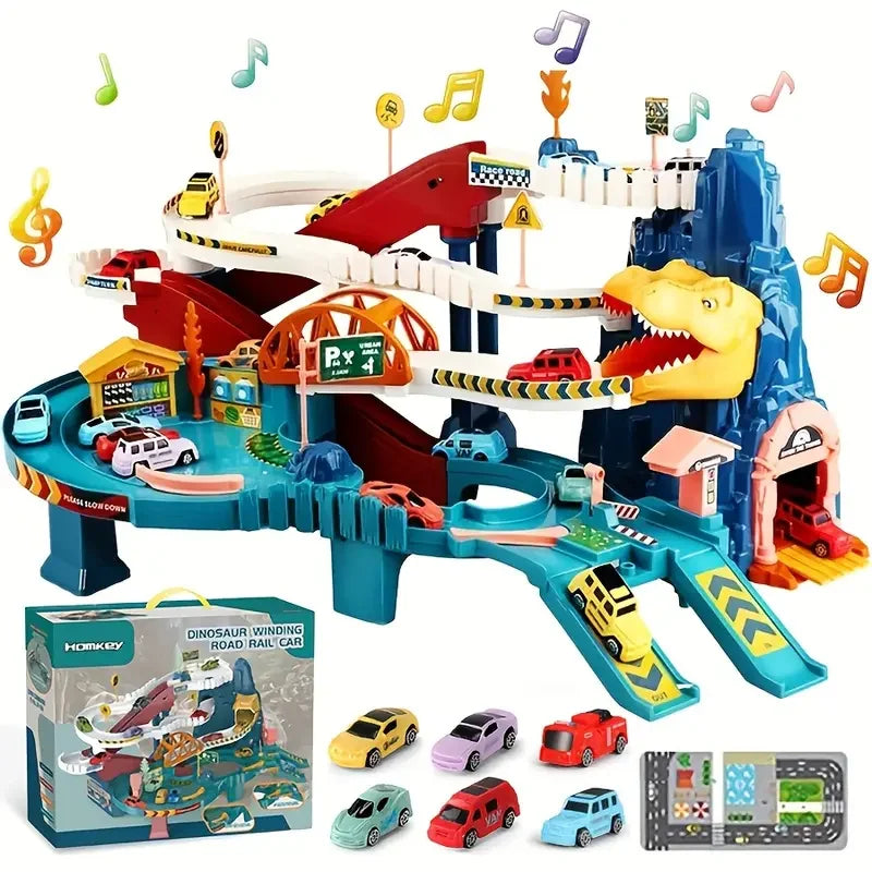 Toy car ramp track dinosaur mountain climbing track car Colorful vehicle building toy set, with racing car and track, suitable a