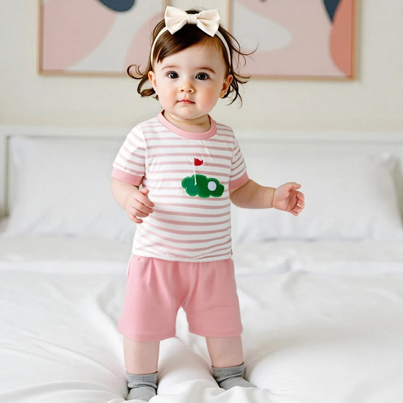 Adorable Infant Golf Attire Stylish Striped Tee and Comfy Shorts Set for Toddler Boys and Girls - Trendy Baby Outfit