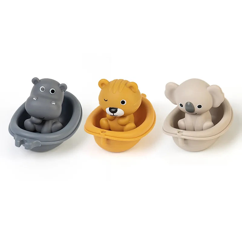 Baby Bath Toys Stacking Bath Boat Toy Silicone Adorable Animal Finger Puppets for Children Interactive Floating Squeeze Toy Gift