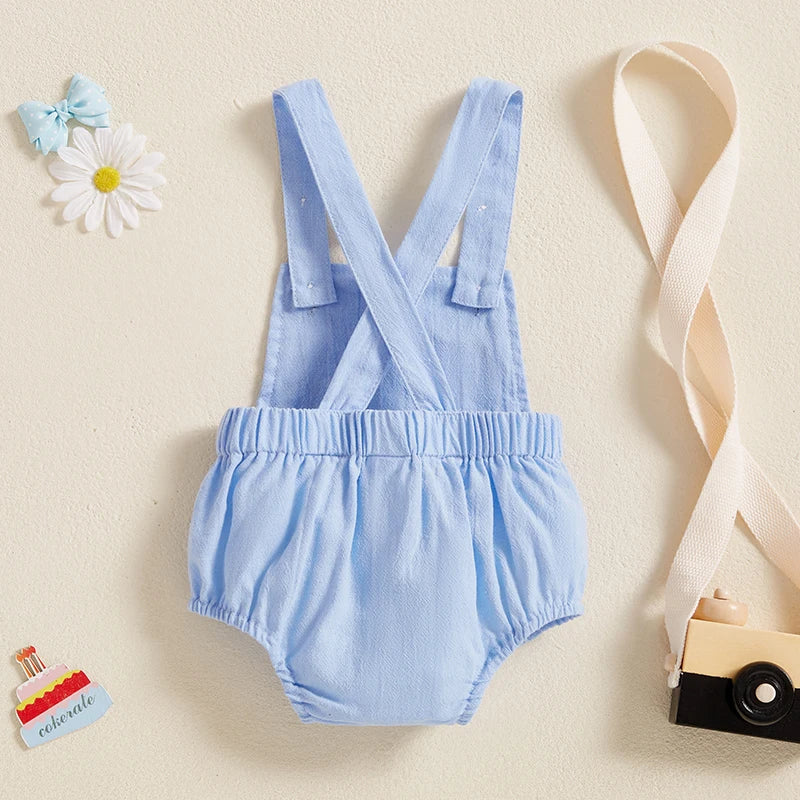 Infant 1st Birthday Denim Jumpsuit with Number Embroidery and Sleeveless Design Square Neck Baby Romper Bodysuit