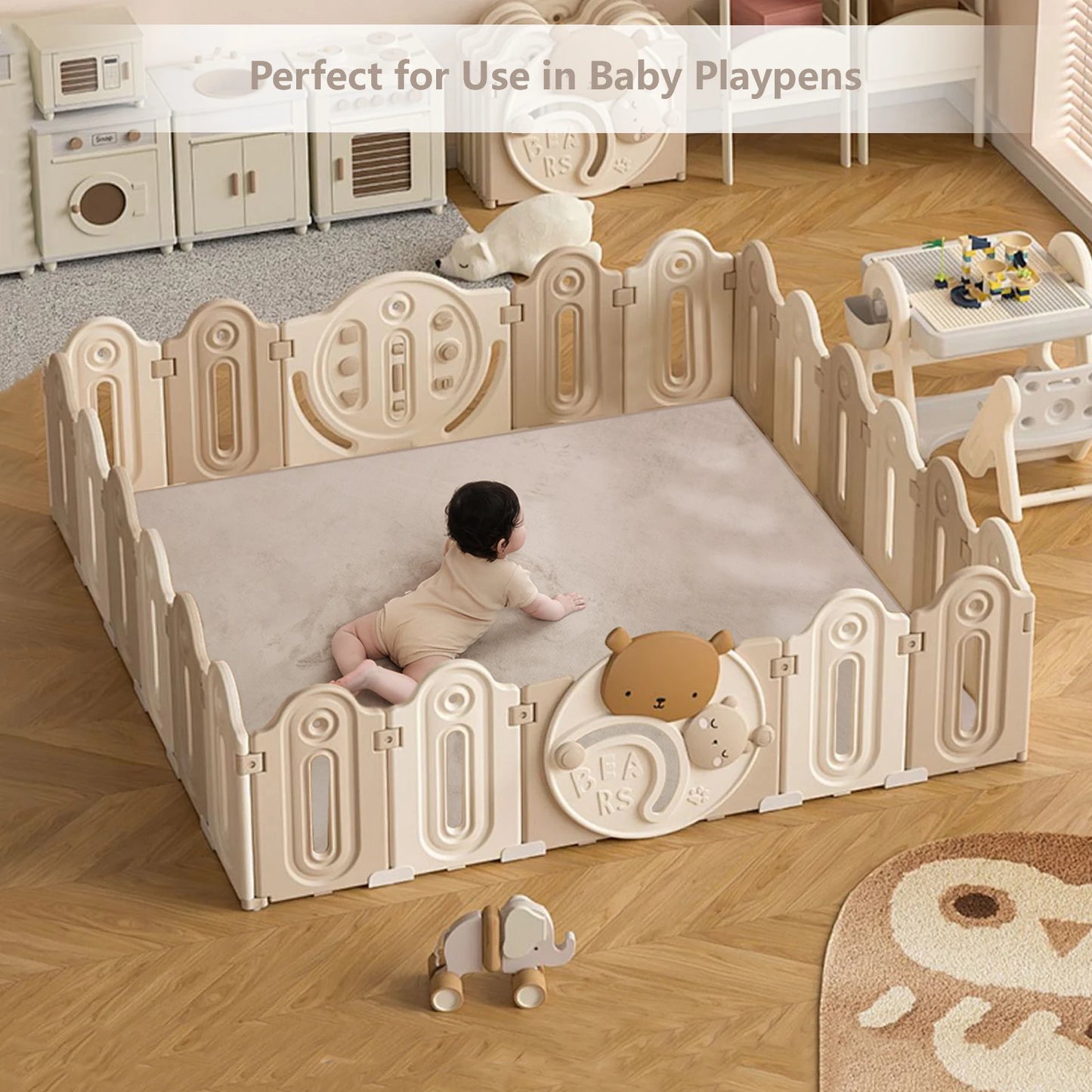 Khaki Baby Play Mat for Floor Water-Repellent Baby Game Crawling Mat Soft Velvet Non-Slip   Baby Activities Rug Newborn Items