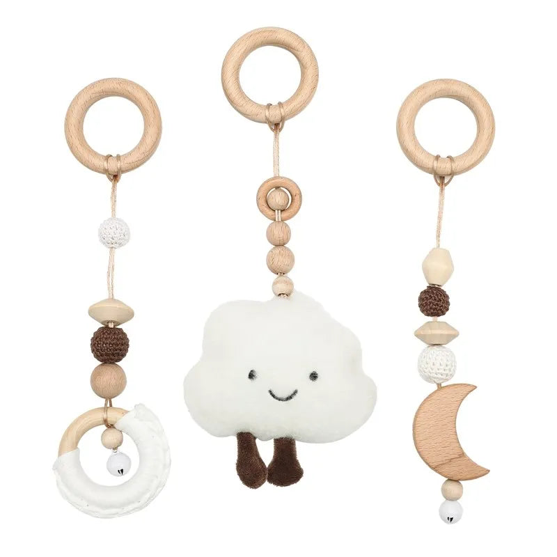 Baby Wooden Gym Frame Rocket Model Newborn Play Gym Activity Celestial Hanging Pendant Rattle For Baby Education Montessori Toys