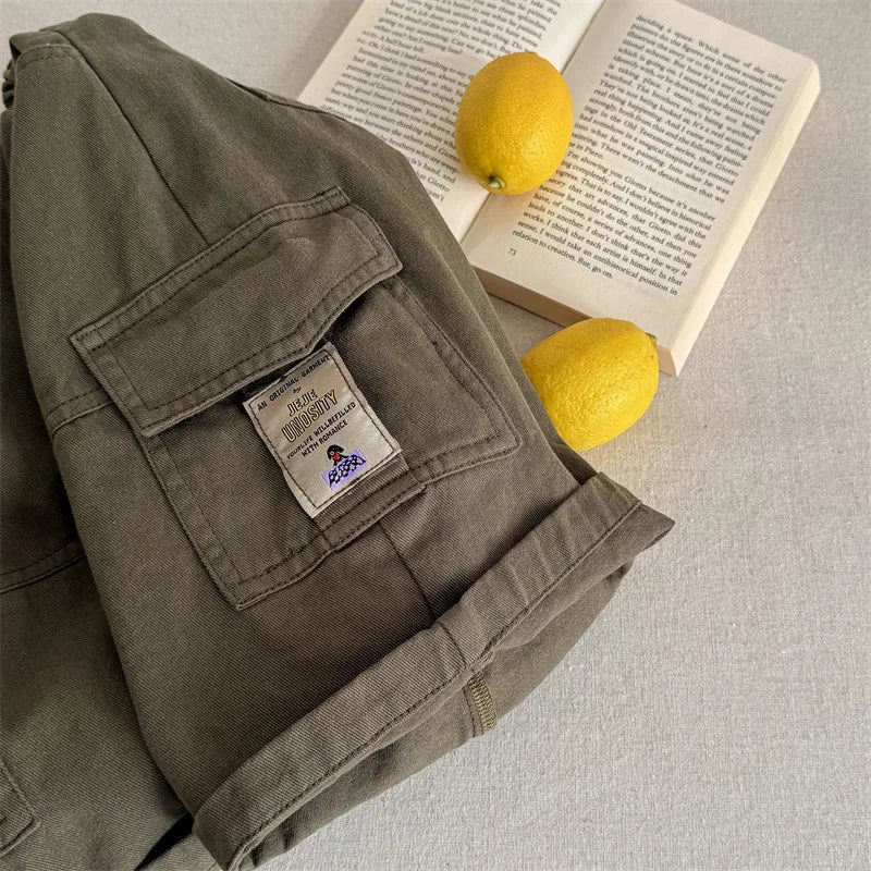 2025 Spring New Children Cargo Pants Cotton Boys Casual Pants Solid Versatile Baby Girls Loose Trousers Kids Wide Leg Pants