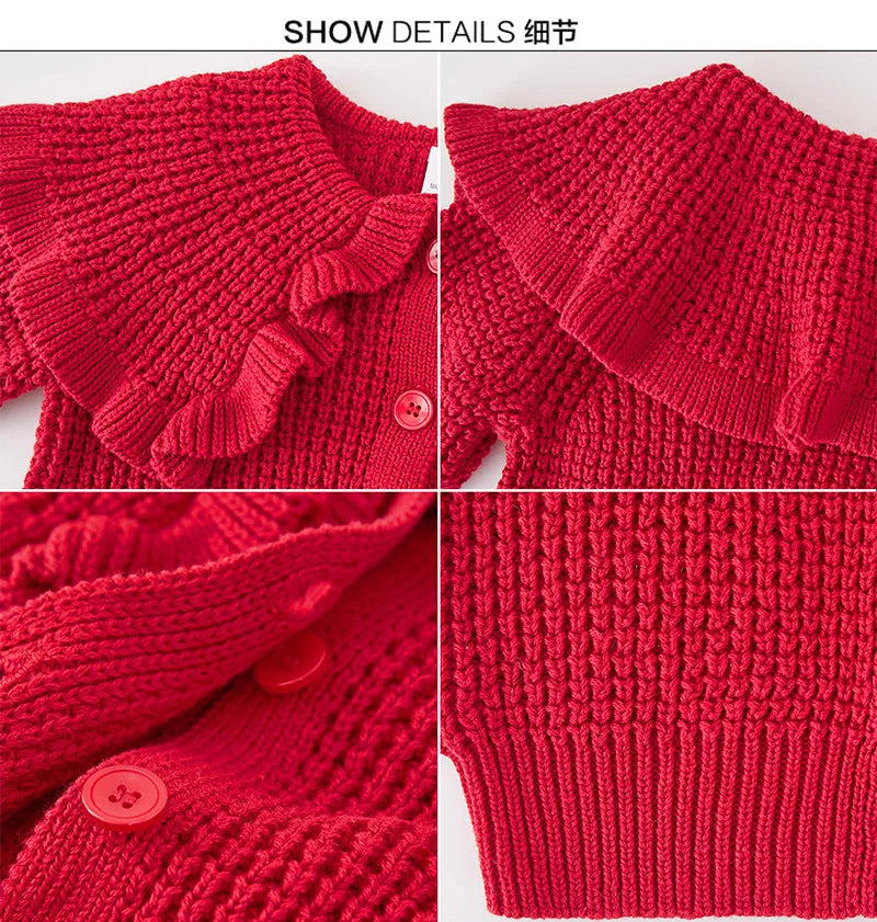 Autumn Winter Babys Girls Sweater Coat 2025 Cotton Solid Turn Down Collar Kids Girls Knitwear Long Sleeve Toddler Girls Cardigan