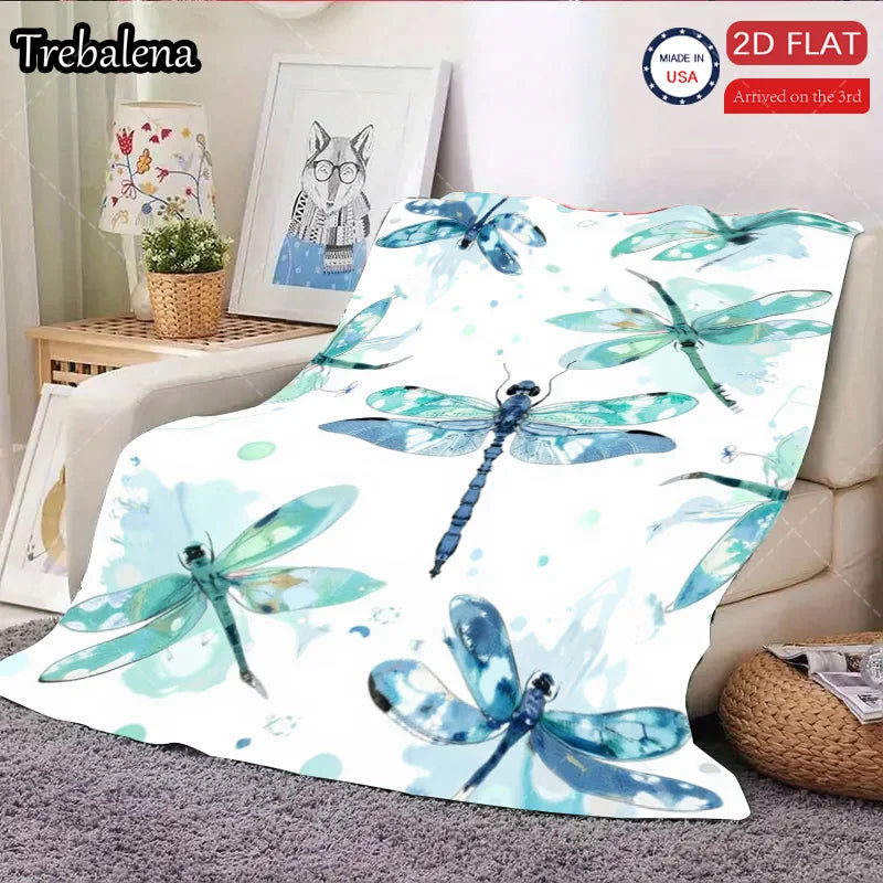 Flannel Blanket-Soft Lightweight All-season Adorable Dragonfly Print Soft Baby Blanket for Boys Girls Newborns