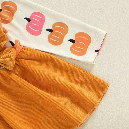 Toddler Girls Halloween Costume Dress with Pumpkin Print Romper Flying Sleeves O Neck and Matching Headband for a Spooky Look