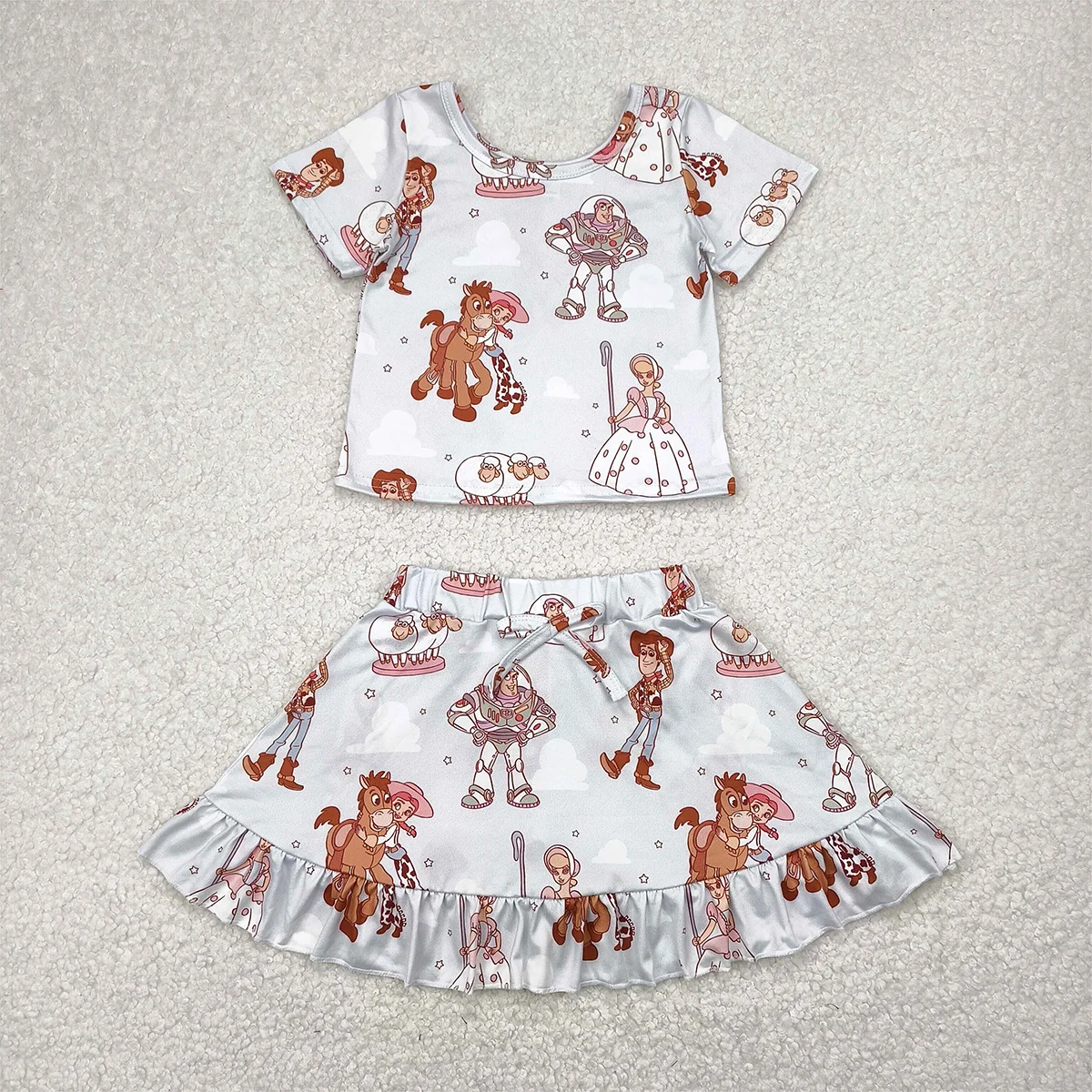 4.21 GSD2359 Wholesale Girls White Short Sleeve Skirt Set Premium Quality Half-length Ensemble for Little Girls