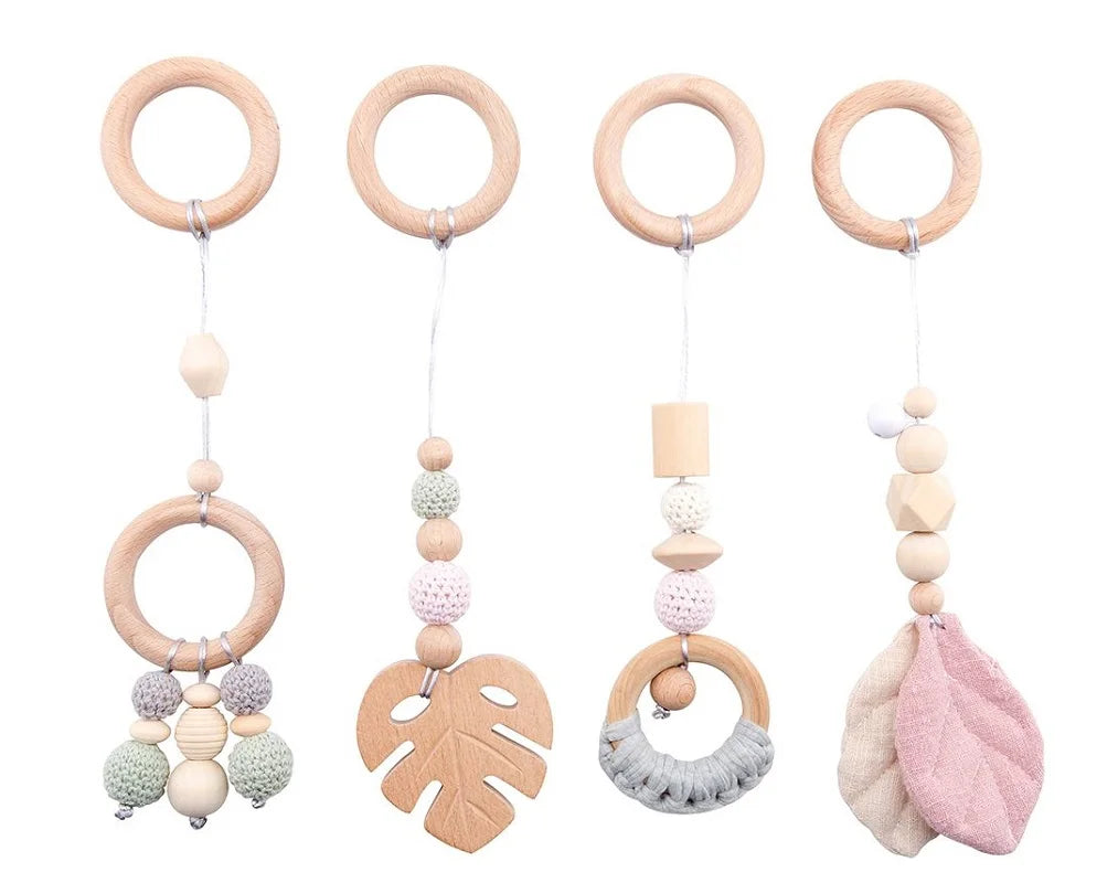 Baby Wooden Gym Frame Rocket Model Newborn Play Gym Activity Celestial Hanging Pendant Rattle For Baby Education Montessori Toys
