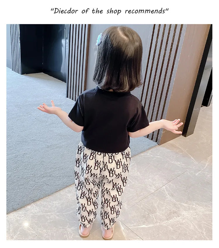 Kids Girls Clothing Sets Mother Kids Clothes Summer Children Clothings Cotton Toddlers Girl Short Sleeve Pants 2pcs Clothes Suit