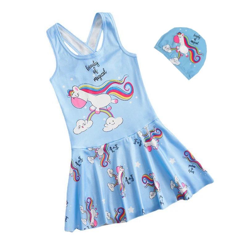 2-13 years Disney Frozen  Elsa Girls Clothes Swimsuit Swimsuit Fashion Kids Swimwear Dress And Hat For Children Unicorn