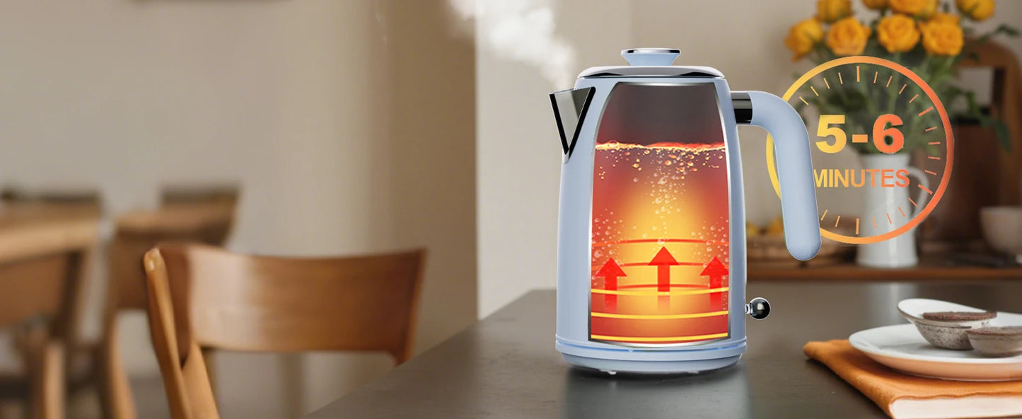 1L Small Electric Kettles Stainless Steel, Portable Travel Mini Hot Water Boiler Heater, Cool Touch Teapot, Auto Shut-Off, Blue