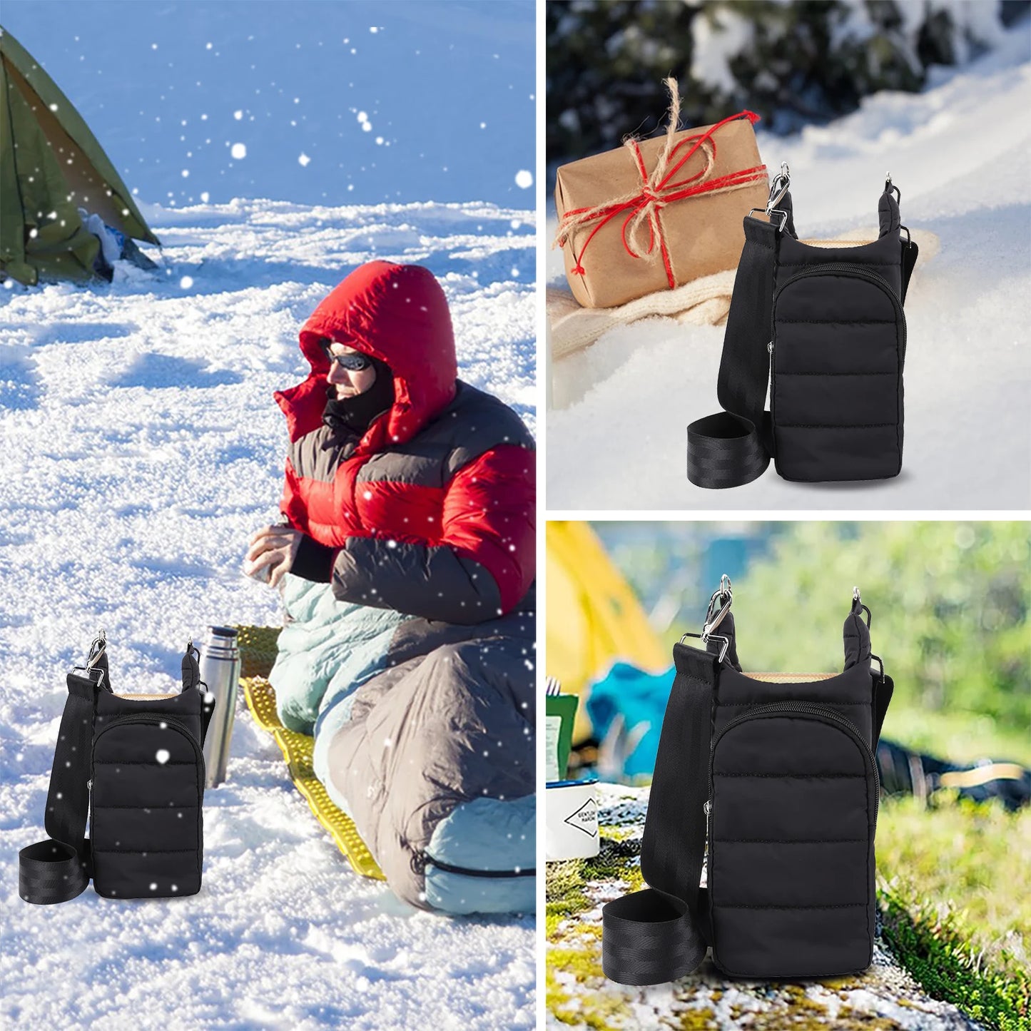 Water Bottle Holder Adjustable Wide Strap Water Bottle Carrier Portable Water Bottle Puffer Tote Soft for Outdoor Travel