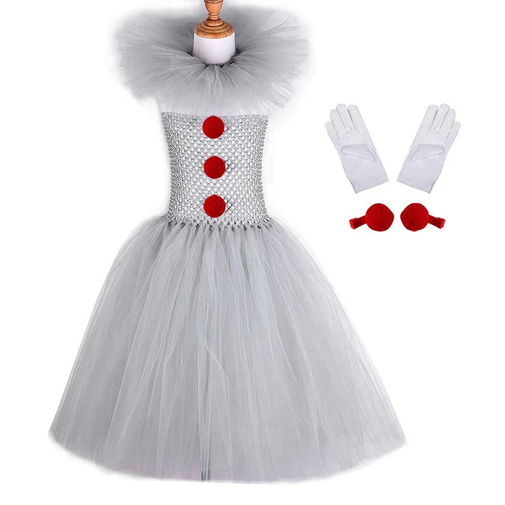 Girls Halloween Clown Tutu Dress Tulle Fancy Dress Creepy Clown Cosplay Clothes Halloween Dress Up Costume