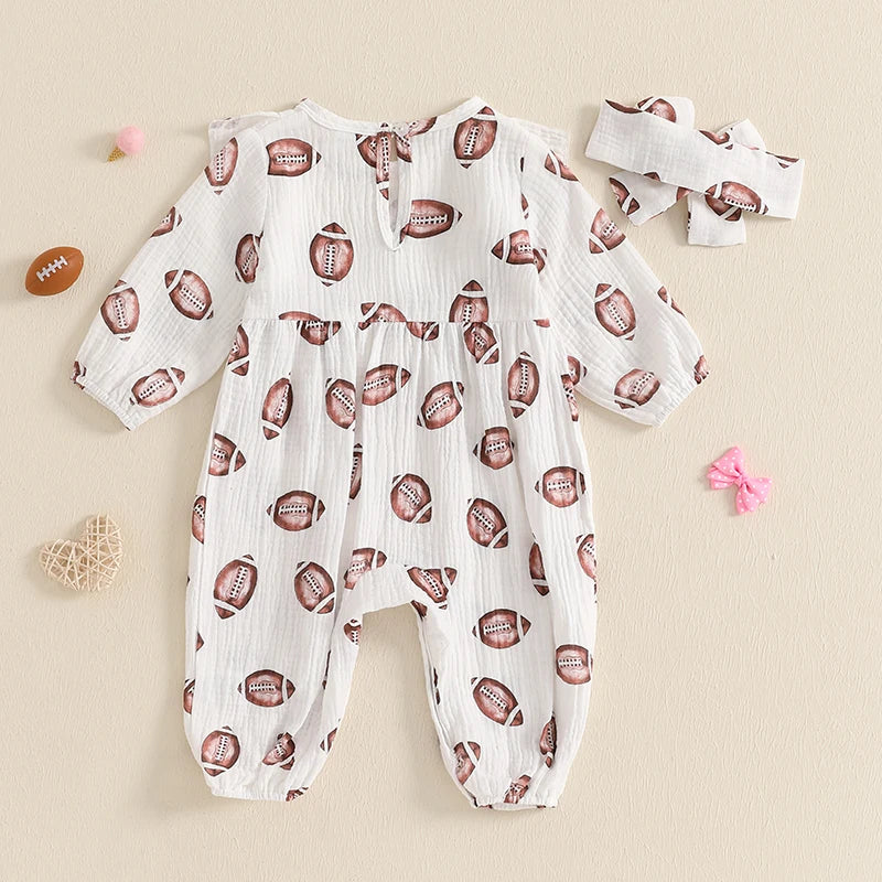 Toddler Boy Soccer Outfit Football Print Hooded Jumpsuit Long Sleeve Romper with Matching Socks 2 Pcs Set for Sports Fans