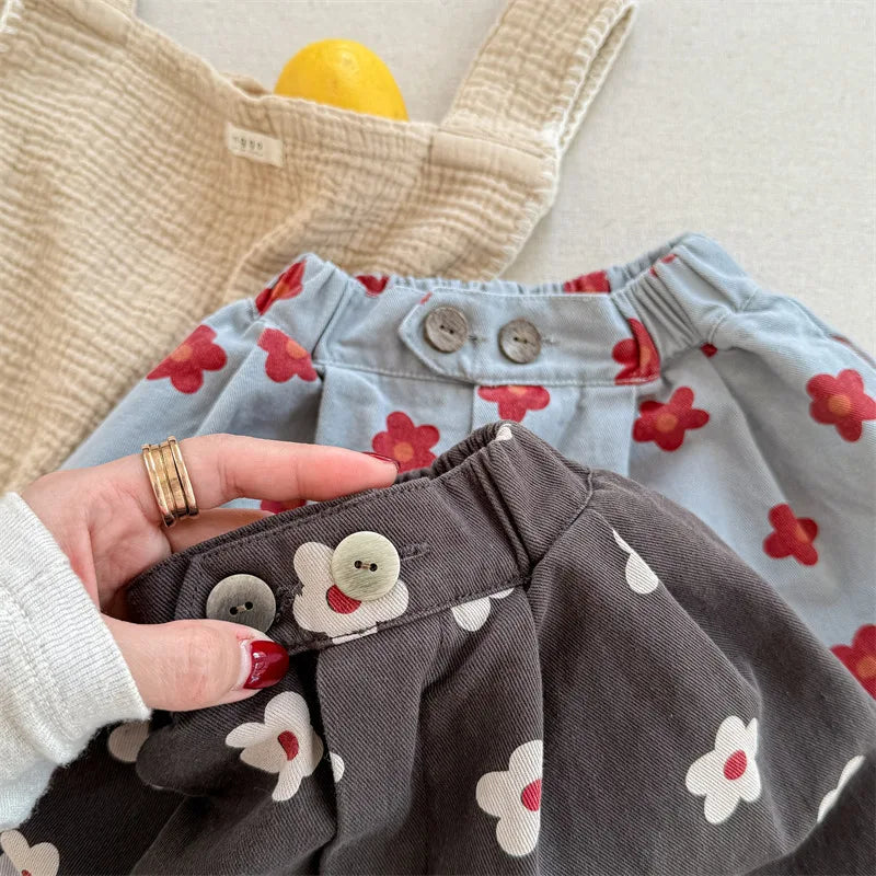 Children Girls Flower Pant Cotton Printed Loose Cropped Pant Fot Baby Girl Ins Toddler Girl Mosquito-proof Pant Kids Girl Shorts