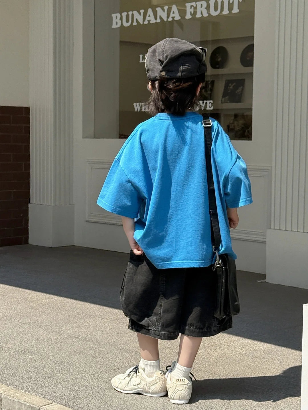 Children T-shirt Summer Boys Fashion Handsome Print Blue Crewneck Short Sleeve Loose Fit Version Tops Kid Clothes Tees A52020