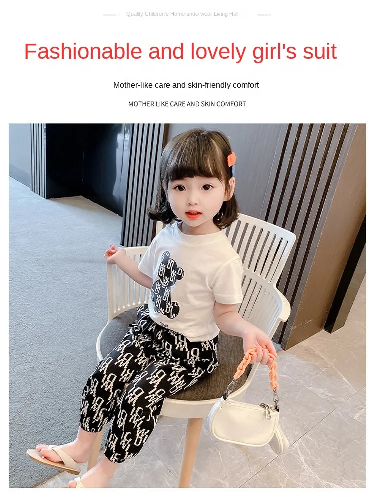 Kids Girls Clothing Sets Mother Kids Clothes Summer Children Clothings Cotton Toddlers Girl Short Sleeve Pants 2pcs Clothes Suit