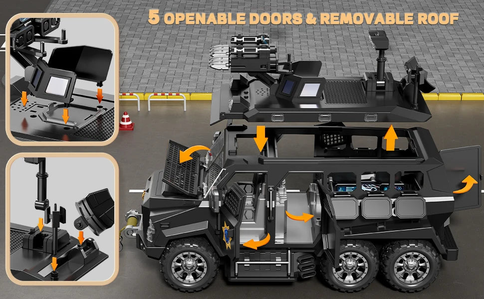Police Sword Toothed Tiger Explosion Proof Cars Childrens Toys Black Armored Off-Road Vehicles Car Model Sound Light Toys Gifts