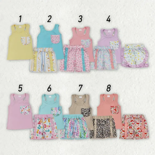 Sleeveless Print Baby Girl Outfit Toddler Girls Clothing Sets Colorful Leopard Kids Two Piece Set
