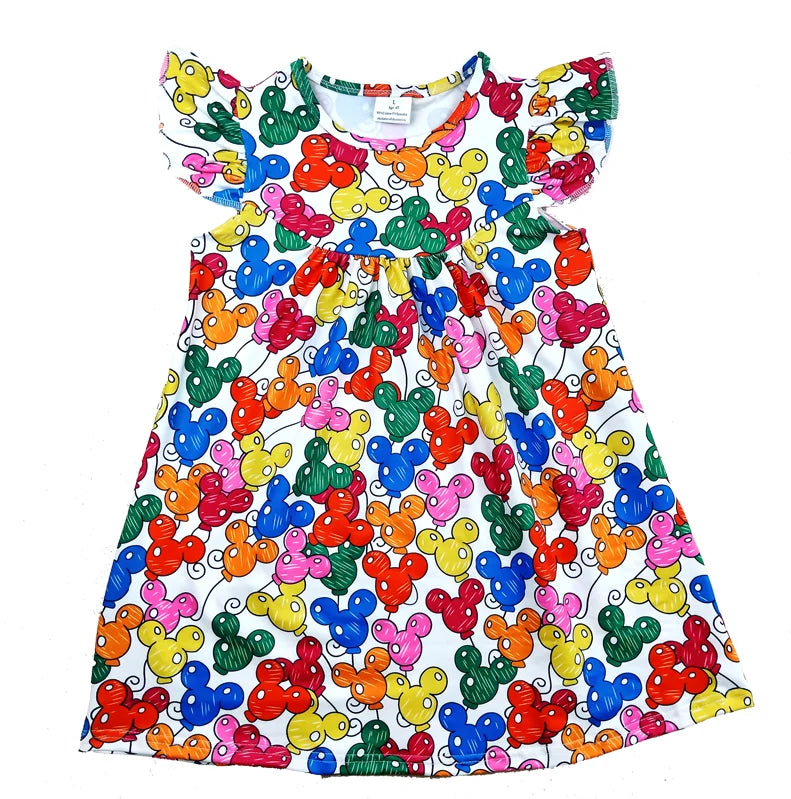 Disney Girls Dress Little Girls Red Mickey Pearl Sleeve Clothing Toddlers Cartoon Design Sleeveless Milksilk Clothes Wholesales