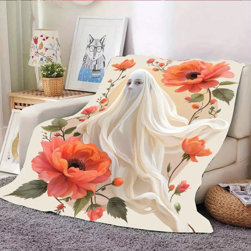 Flannel Blanket-Soft Lightweight All-season Charming Floral Baby Blanket with Elegant Lady Design Soft and Cozy