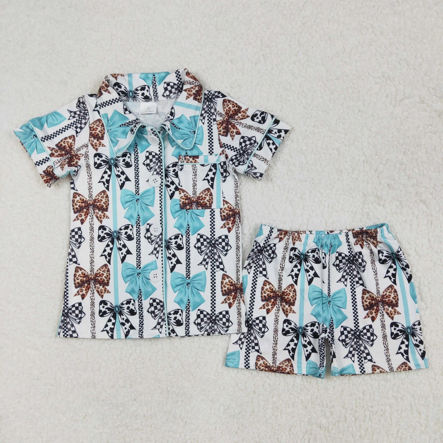 3.6 yan New rts baby girl summer suit wholesale boutique floral leaf bow pattern pink short sleeve shorts pajamas girls set