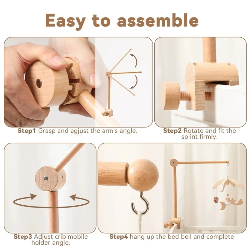 Baby Rattle Toy Bed Bell Bracket Wooden Mobile 0-12 Months Newborn Crochet Bed Bell Hanging Toys Holder Bracket Infant Crib Gift