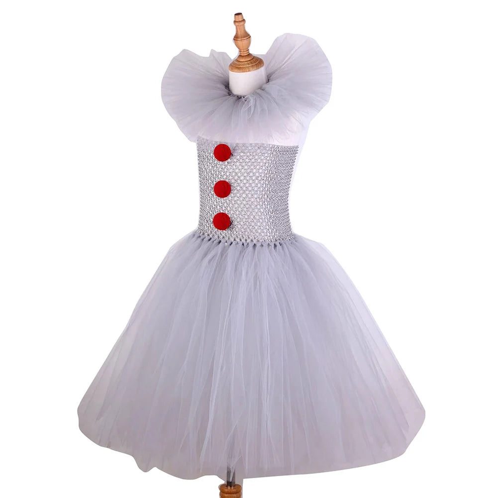 Girls Halloween Clown Tutu Dress Tulle Fancy Dress Creepy Clown Cosplay Clothes Halloween Dress Up Costume