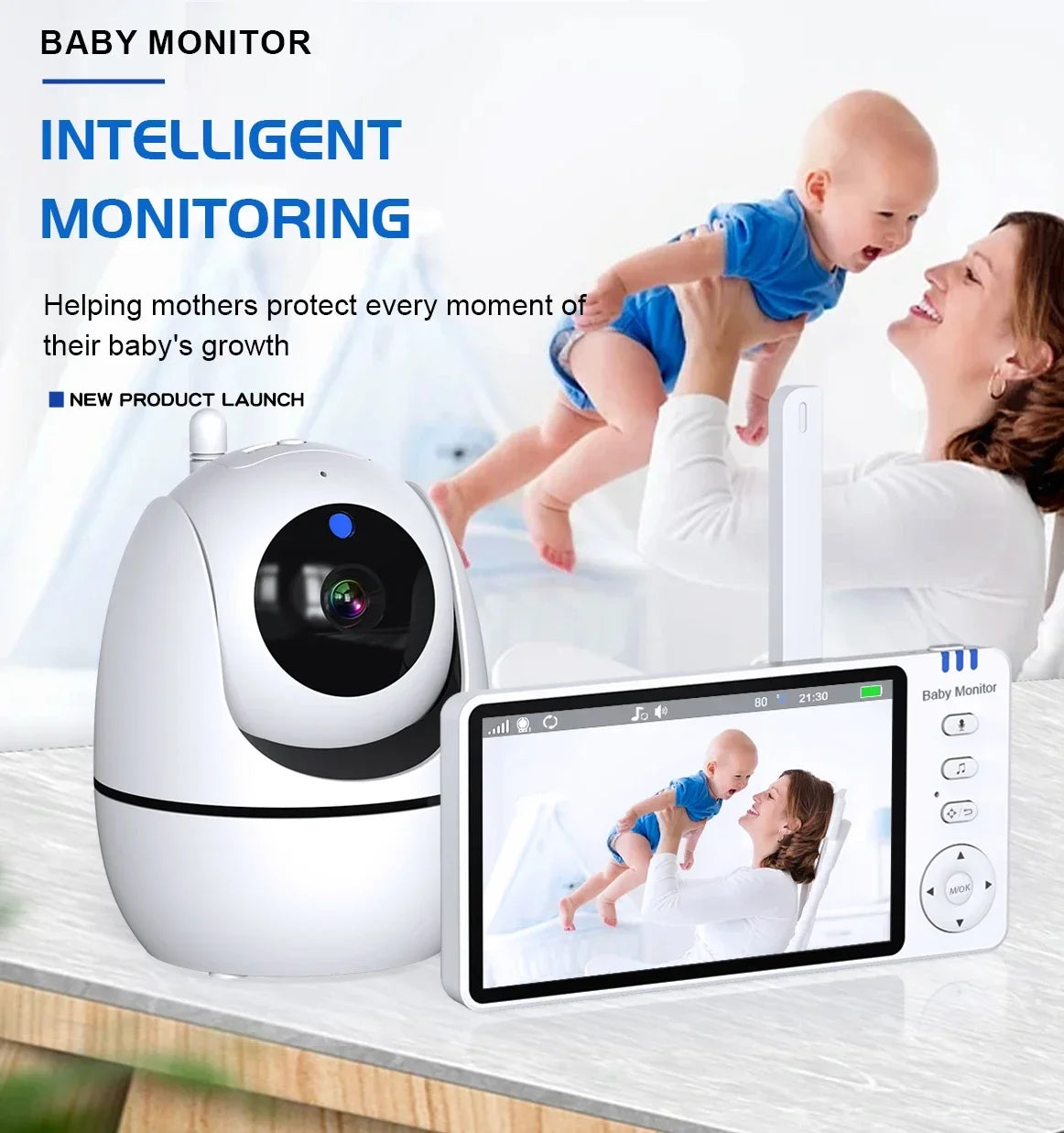 5Inch Video Baby Monitor With Pan Tilt  Surveillance IPS Screen Camera Two Way Audio Night Vision Intercom Auto Nanny with Stand