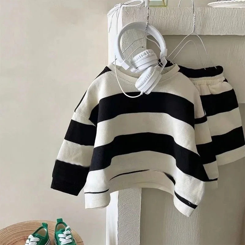 Baby Girl Boy Cotton Striped Clothes Set Hoodie and Shorts 2pcs Infant Toddler Child Tracksuit Spring Autumn Summer 1-7Y