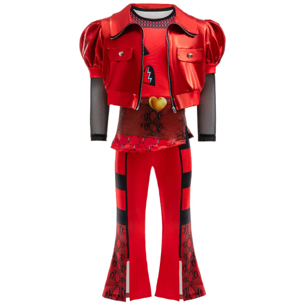 Girl Rise of Red Costume with JACKET Top Pants and Wig Princess Dress Up Cosplay Costume for Halloween Birthday Party
