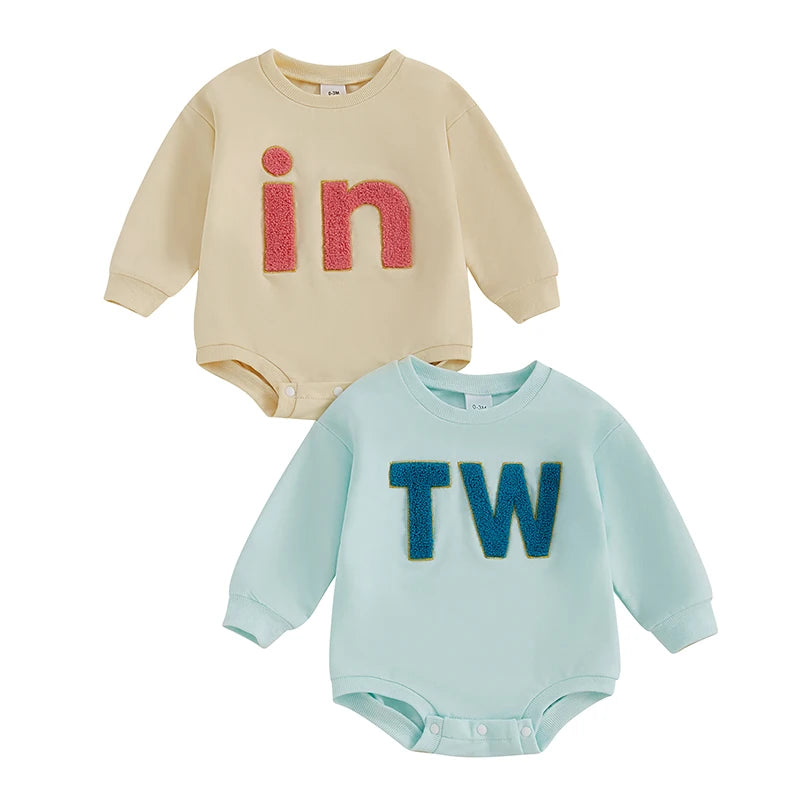 Adorable Baby Twins Matching Romper Set with Fun Embroidered Designs for Newborn Toddler Girl and Boy - Stylish and Cozy
