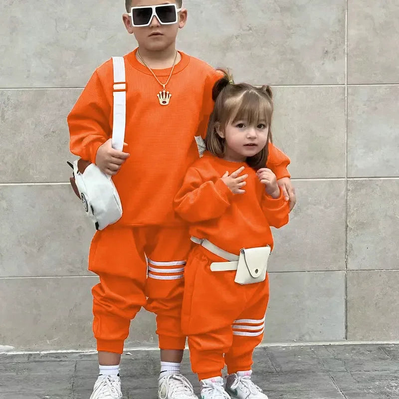 Toddler Children's Clothing Hooded Pants Set Boys and Girls Baby Clothing Sweatshirt Children's Fashion Pullover Set 2024