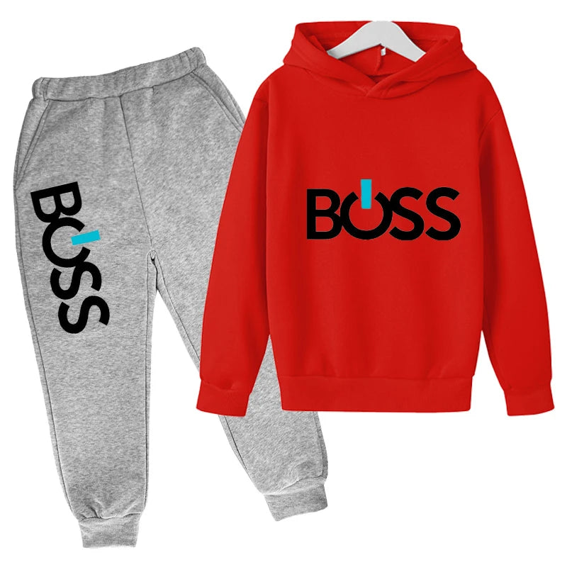 Spring Autumn Boys Girls Casual Fashion Print Pullover Long Sleeve Hoodie Tops+Pants Tracksuit 4-14 Years Children's Clothes