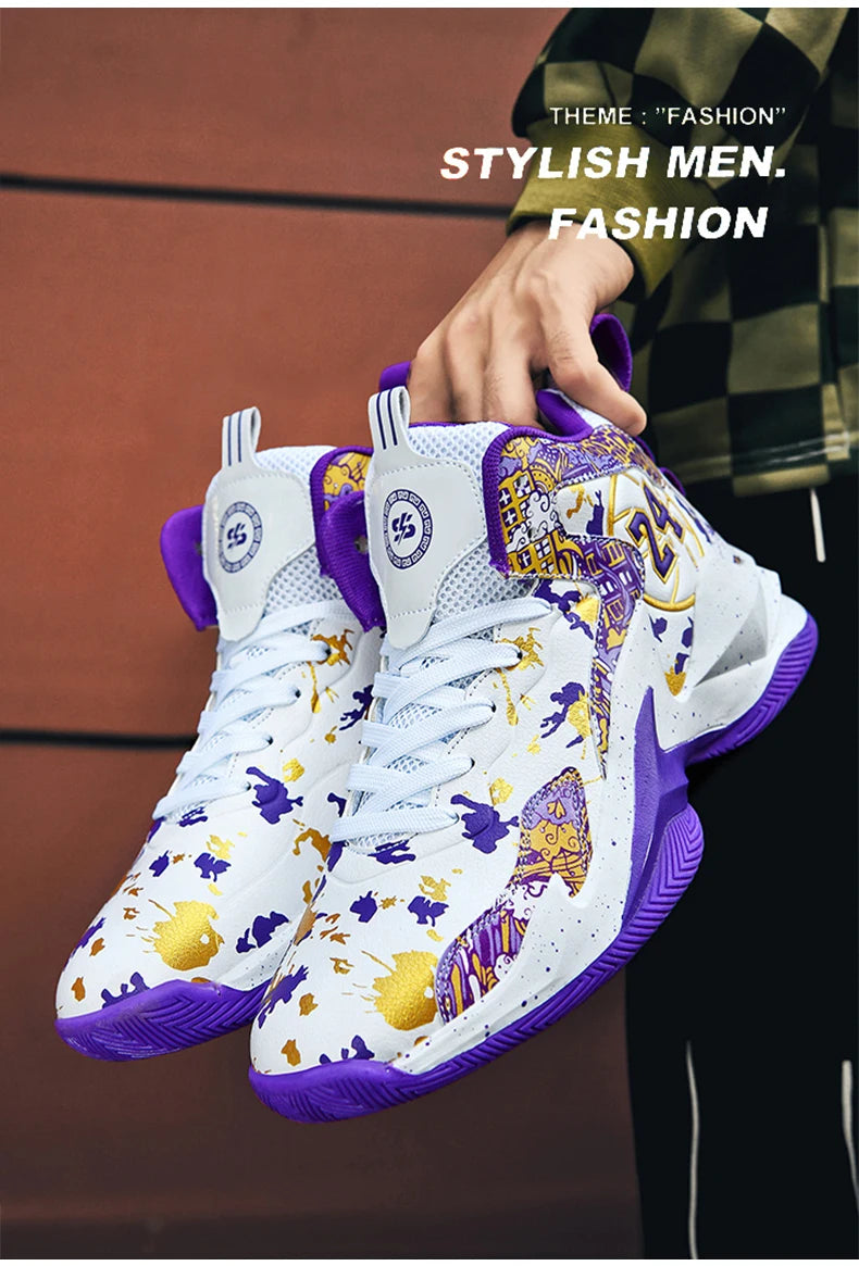 Basketball Shoes No-Slip Breathable Outdoor Shoes Fashion Graffiti Training Shoes