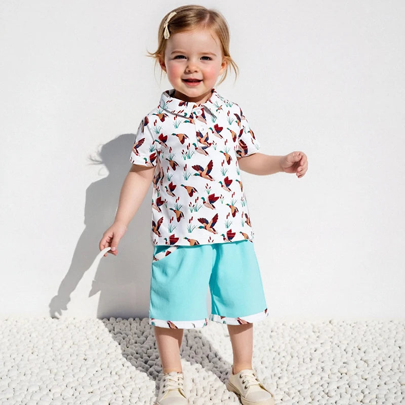 Toddler Boys Casual Outfits Dinosaur Print Short Sleeve Shirt and Shorts Set for Summer 2 Piece Clothing Set with Elastic