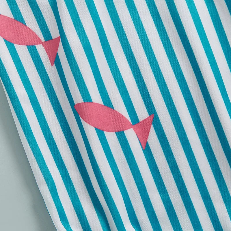 Striped Print Sleeveless Square Neck Baby Girl Swimsuit Toddler Bathing Suit Summer Swimwear Beachwear for Infants