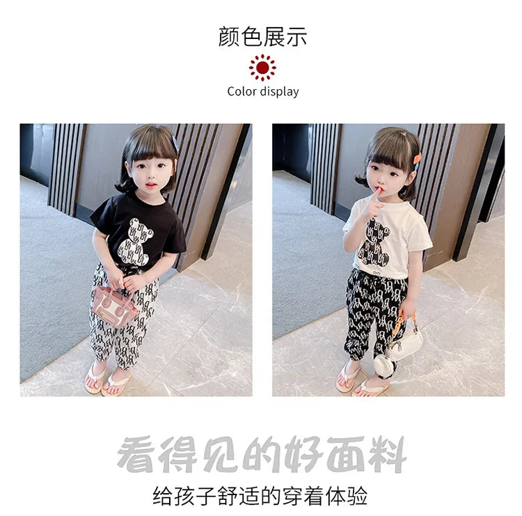 Kids Girls Clothing Sets Mother Kids Clothes Summer Children Clothings Cotton Toddlers Girl Short Sleeve Pants 2pcs Clothes Suit