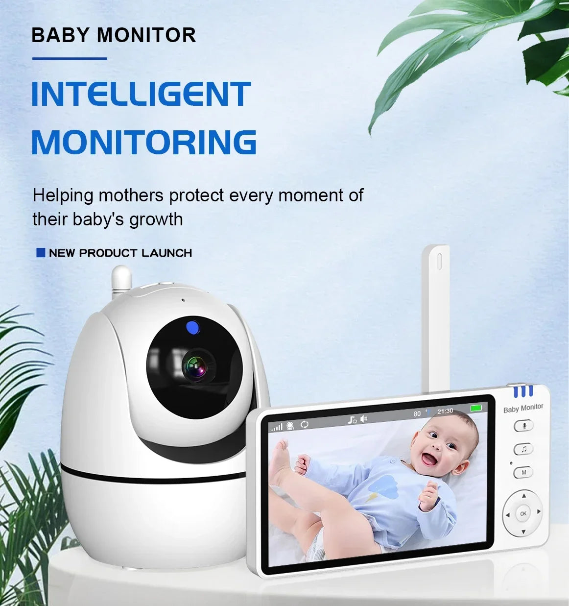 5Inch Video Baby Monitor With Pan Tilt  Surveillance IPS Screen Camera Two Way Audio Night Vision Intercom Auto Nanny with Stand