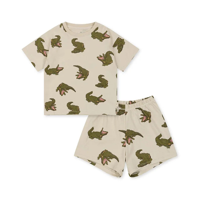 2025 Summer KS Children's Clothing Baby Girls Cartoon Swan Short Sleeve T Shirts Suits Boys Gorilla Bottom T-shirt Kids Home Set