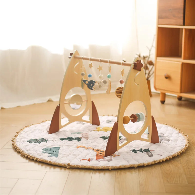 Baby Wooden Gym Frame Rocket Model Newborn Play Gym Activity Celestial Hanging Pendant Rattle For Baby Education Montessori Toys