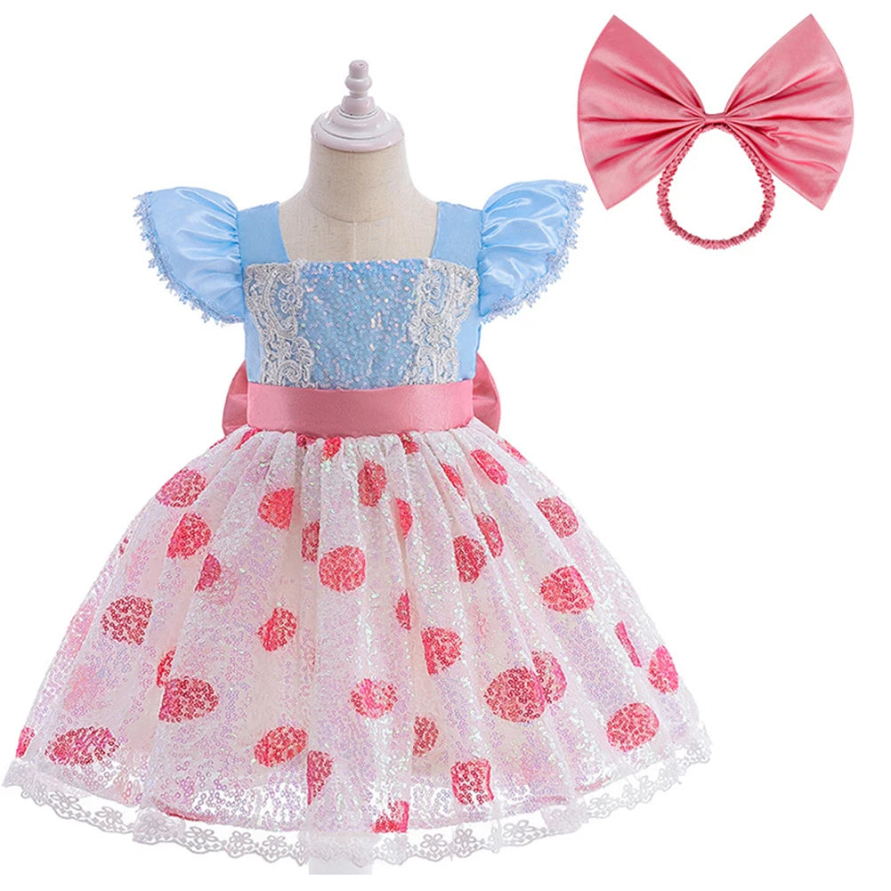 Kids Cosplay Costume with Headband Flying Sleeve Sequins Dress Little Shepherdess Princess Dress for Halloween Carnival Party