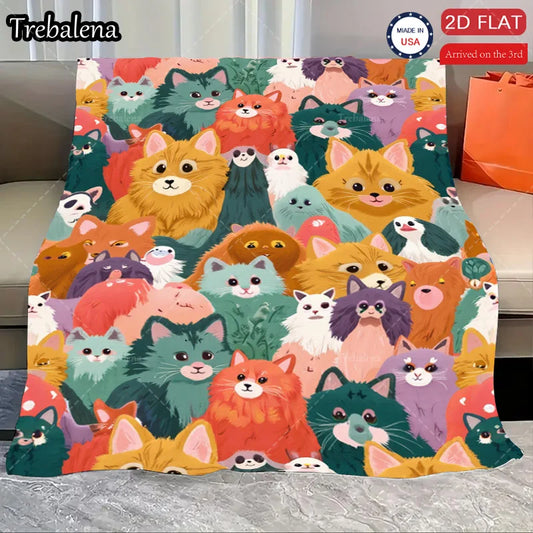 Flannel Blanket-Soft Lightweight All-season Cute Cat Pattern Soft Cozy Baby Blanket for Toddlers Kids Bedding