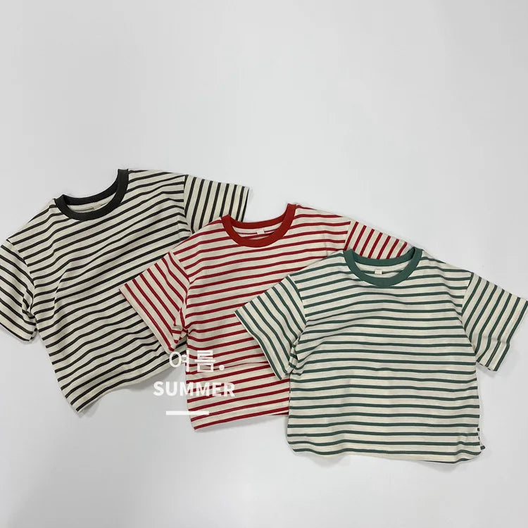 Summer Boy Girl Children Thin Sports Casual T-shirt Baby Striped Short Sleeves Tops Kid Cotton Fashion Loose Tees Infant Tshirt