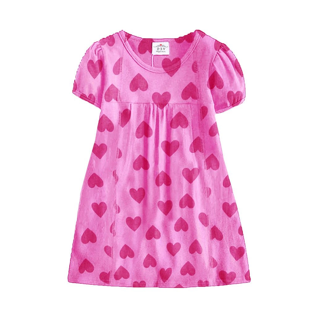 DXTON Short Sleeve Girls Clothing Children Summer Dresses Heart Print School Kids Daily Dress Toddler Vacation Costumes
