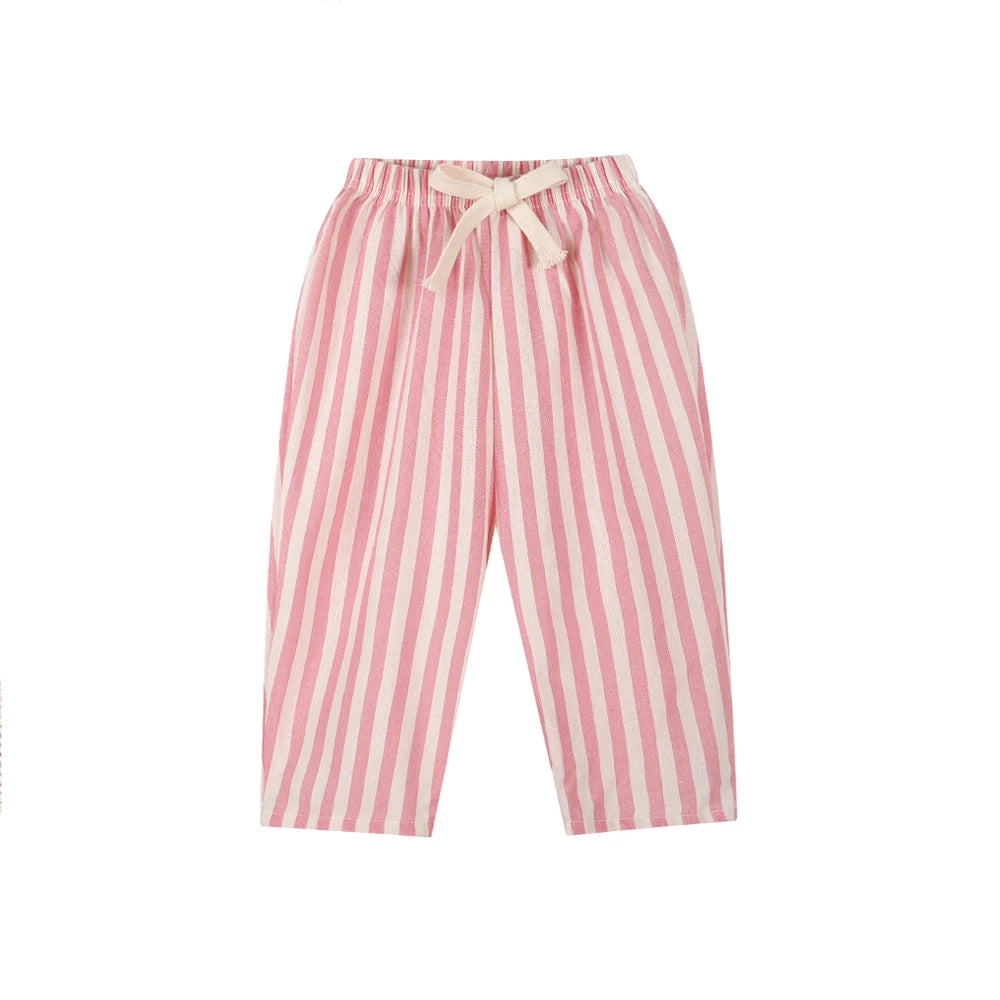Child Linen Cotton Stripe Pants for Boys Girls Spring Summer Casual Loose Kids Children's Trousers