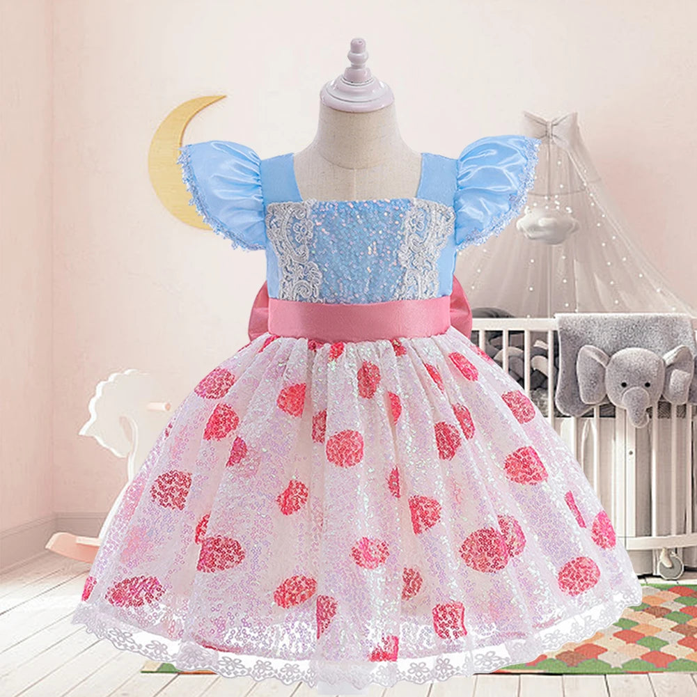 Kids Cosplay Costume with Headband Flying Sleeve Sequins Dress Little Shepherdess Princess Dress for Halloween Carnival Party